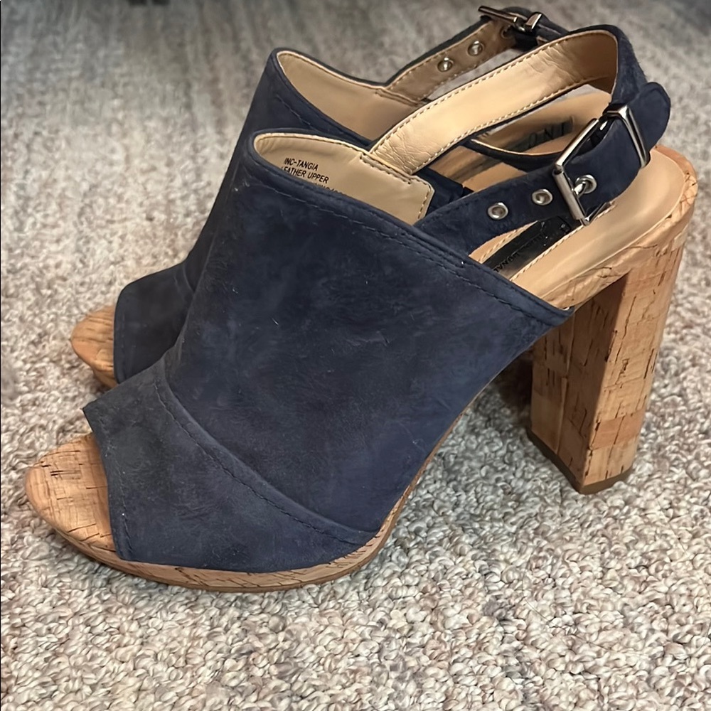 I.N.C. Navy Block Heel Platform Sandals